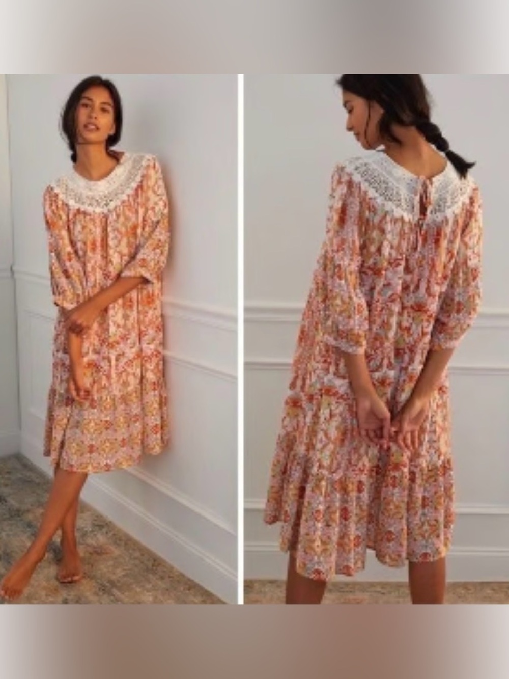 Anthropologie FLORENCE FLORAL LACE LOUNGE DRESS Size L